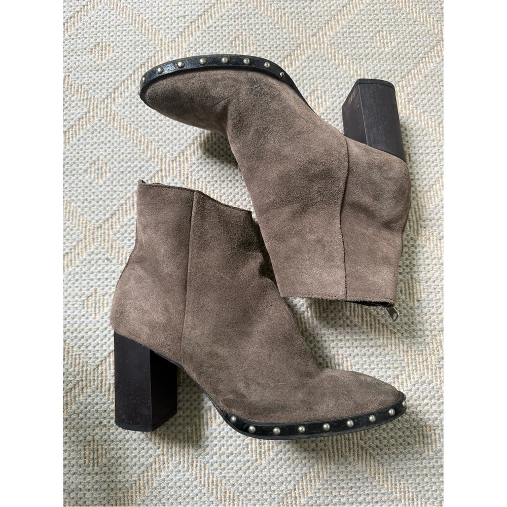 AllSaints Taupe Suede Studded Block Heel‎ Ankle Boots Womens 38